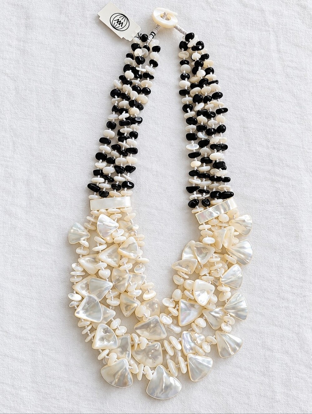 Black Onyx Mother of Pearl 4 Strand Statement Necklace 21"